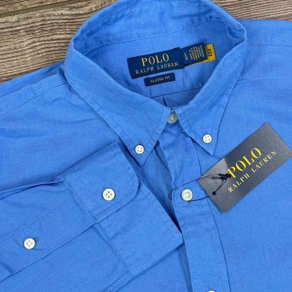 Polo Ralph Lauren Other - Polo Ralph Lauren Mens Large Button Down Shirt Blue Linen Blend Classic Fit NEW